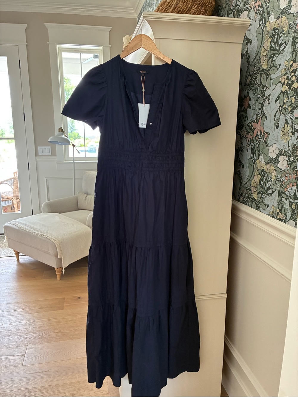 NWT Quince Organic Cotton Navy Smocked-Tier Maxi Dress-size M - Picture 9 of 9